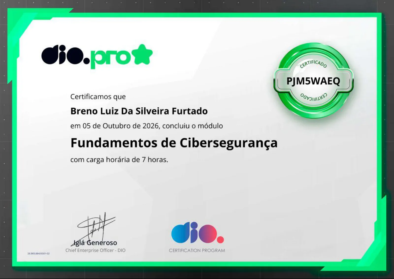 Certificado: Fundamentos de Cibersegurança