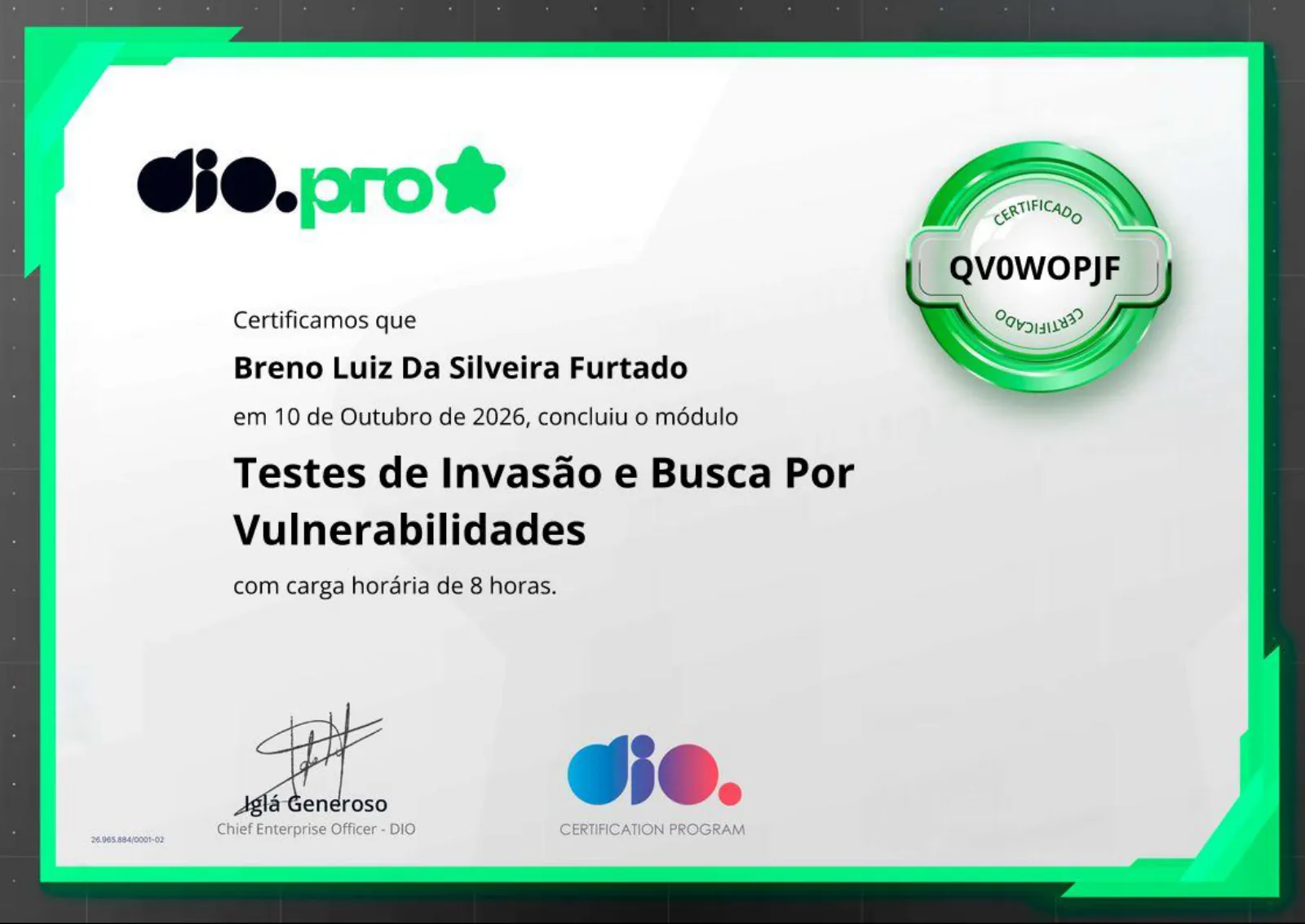 Certificado: Testes de Invasão e Busca por Vulnerabilidades